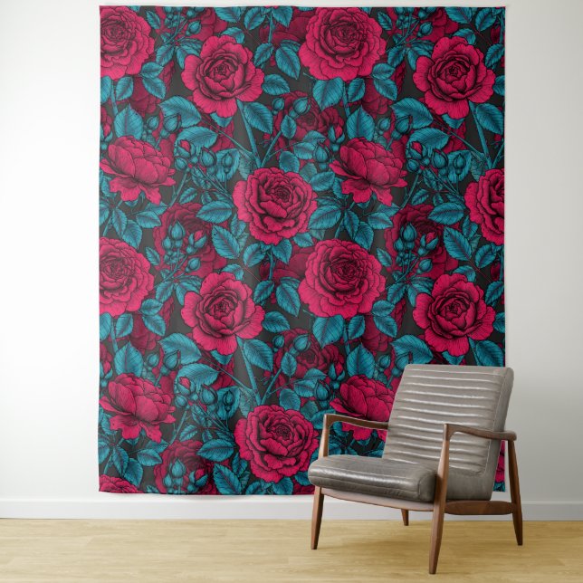 Rote und blaue Rose Wandteppich (Beispiel)