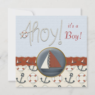 Rote und blaue Segelboot-Baby-Party Einladung