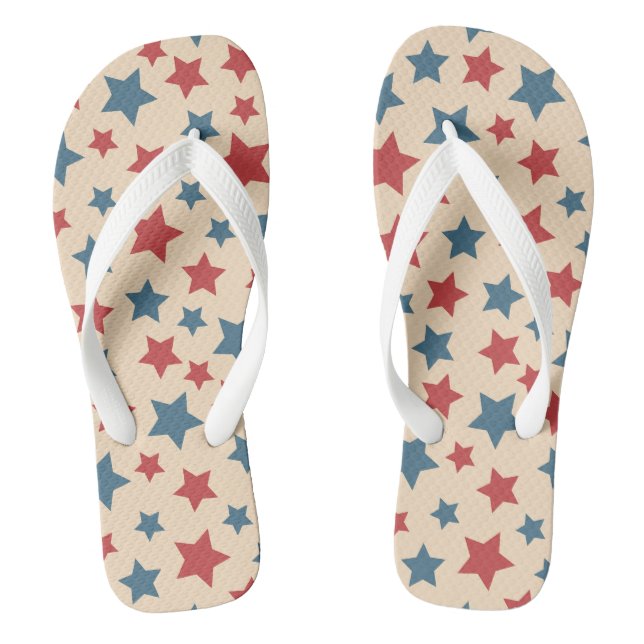Rote und blaue Sterne, 4. Juli, beiger Hintergrund Flip Flops (Fußbett)
