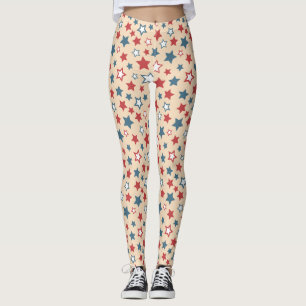 Rote und blaue Sterne, 4. Juli, beiger Hintergrund Leggings