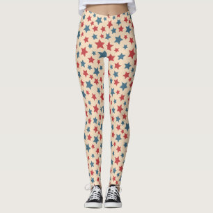 Rote und blaue Sterne, 4. Juli, beiger Hintergrund Leggings