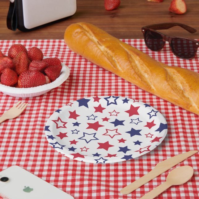 Rote und blaue Sterne, 4. Juli, weißer Hintergrund Pappteller (Picknick)