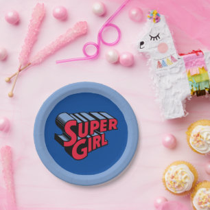 Rote und blaue Supergirl-Logo Pappteller