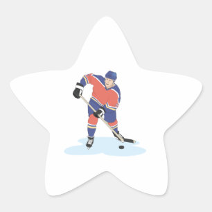 rote und blaue Uniform Eishockeyspieler Vektorgraf Stern-Aufkleber