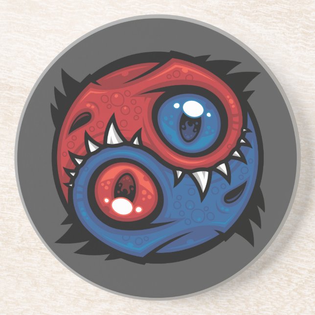 Rote und blaue Yin-Yang-Drachen Getränkeuntersetzer (Vorne)