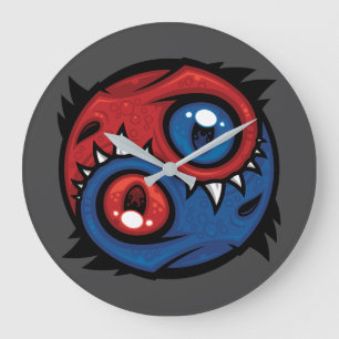 Rote und blaue Yin-Yang-Drachen Große Wanduhr