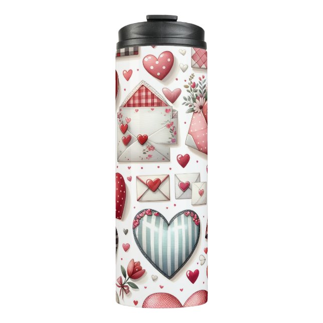 ROTE UND BLUE PATCHWORK VALENTINE HERZEN & LIEBE N THERMOSBECHER (Vorderseite)