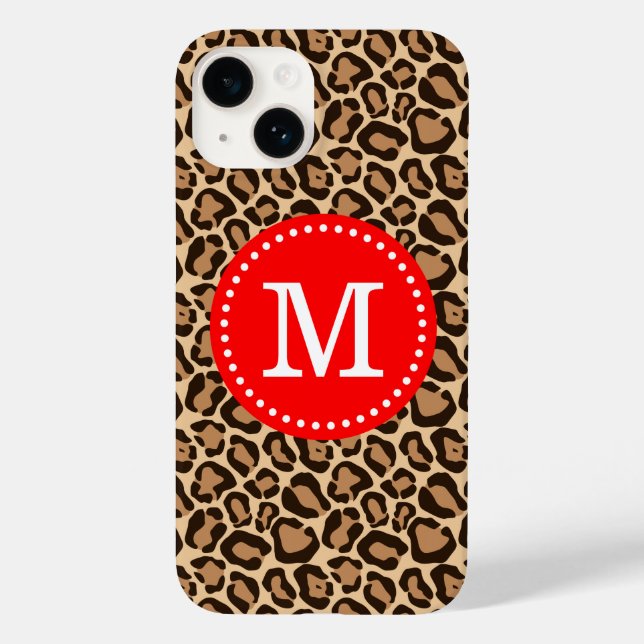 Rote und braune Leopard-Printmonogramm Case-Mate iPhone Hülle (Rückseite)