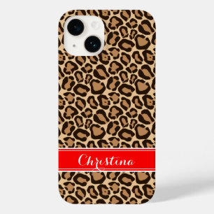Rote und braune Leopard-Printmonogramm Case-Mate iPhone 14 Hülle