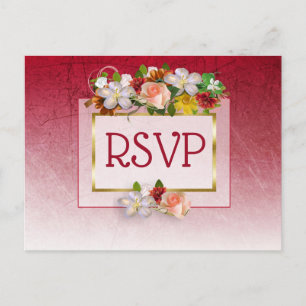 Rote und Burgunderrote Florale Rosen-RSVP-Postkart Einladungspostkarte