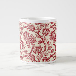 Rote und cremefarbene Tulpen-Toile-de-Jouy-Riesent Jumbo-Tasse