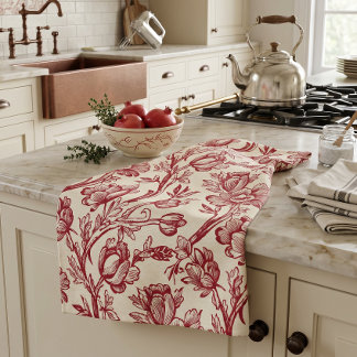 Rote und cremefarbene Tulpen-Toile - Französische  Geschirrtuch