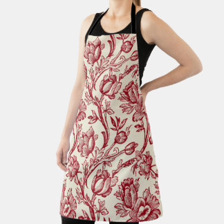 Rote und cremefarbene Tulpen-Toile - Französische  Schürze