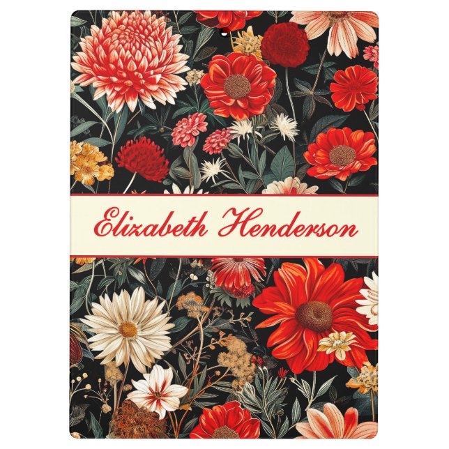 Rote und dunkle schwarze Blütenwand Klemmbrett (Rückseite)