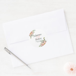 Röte und Eierschalen-Aquarell-Blumen-Hochzeitsklam Runder Aufkleber
