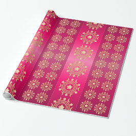 Rote und Fuchsia Streifen mit Goldmonden und -star Geschenkpapier