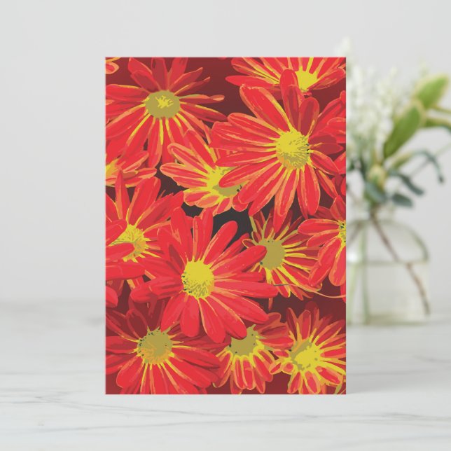 Rote und gelbe Blumen 1 Dankeskarte (Stehend Vorderseite)