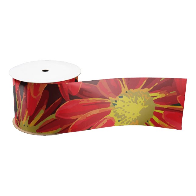 Rote und gelbe Blumen 1 Satinband (Spule)
