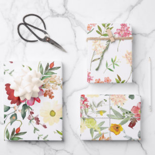 Rote und gelbe Blumen Geschenkpapier Set