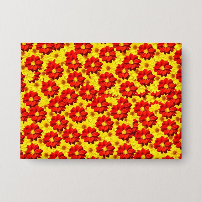 Rote und gelbe Dahlien-Blume Button (Vorderseite)