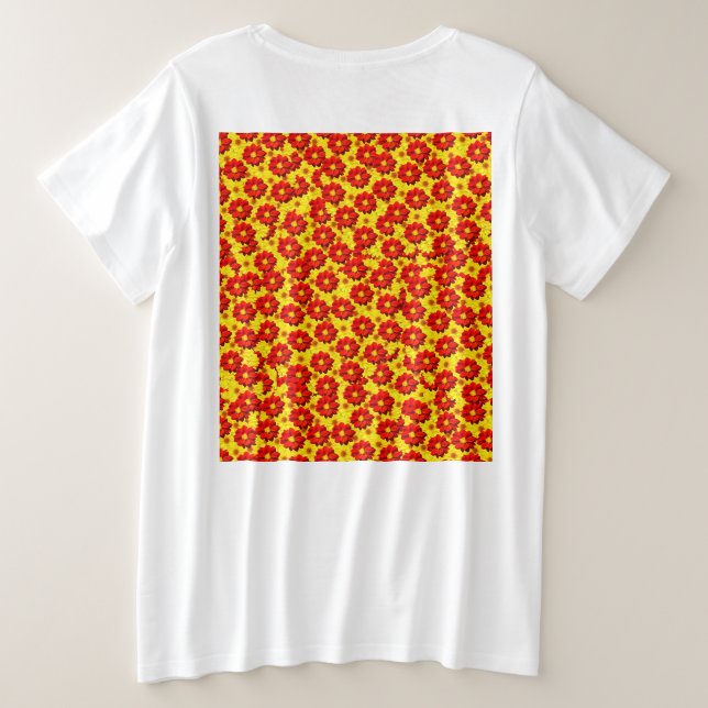 Rote und gelbe Dahlien-Blume Große Größe T-Shirt (Design Rückseite)