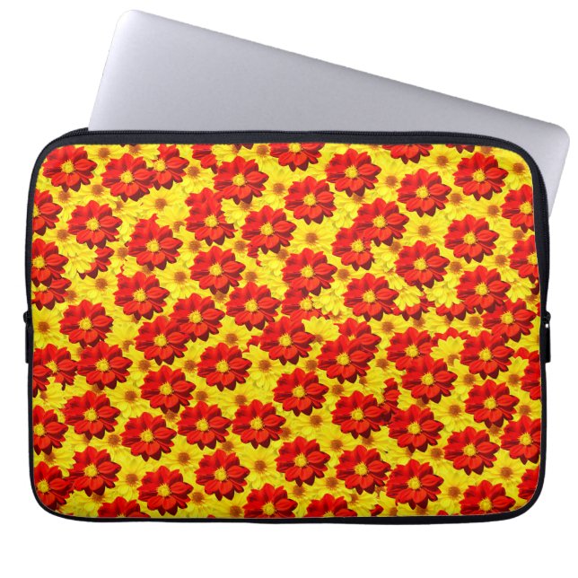 Rote und gelbe Dahlien-Blume Laptopschutzhülle (Vorderseite)