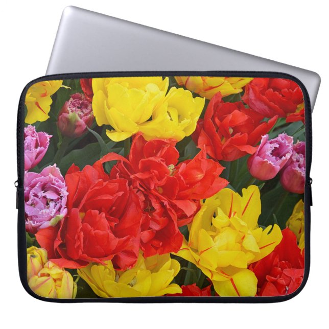Rote und gelbe Frühlingtulis Laptopschutzhülle (Vorderseite)