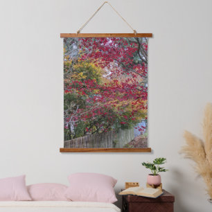 Rote und gelbe Herbst-Ahornblätter Wandteppich Mit Holzrahmen