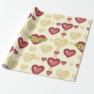 Rote und gelbe Herzen und Sonnenblumen Geschenkpapier