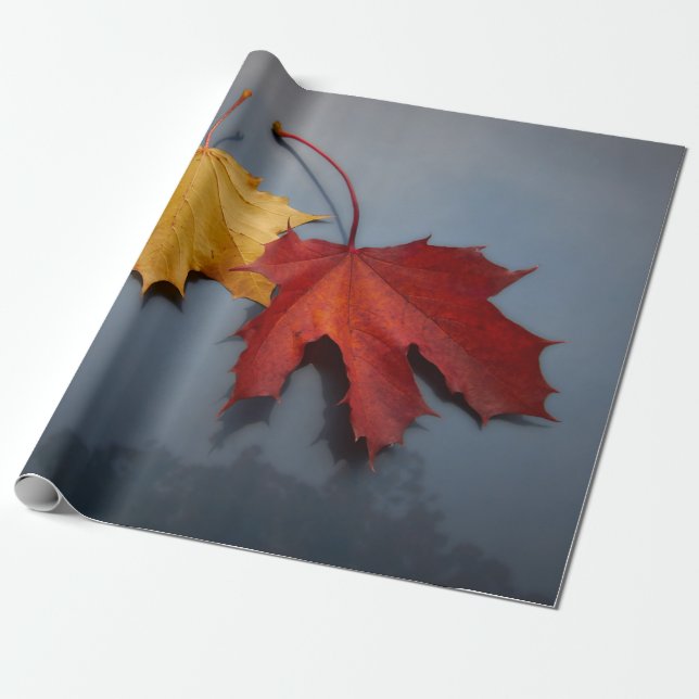 ROTE UND GELBE MAPLE-BLÄTTER GESCHENKPAPIER (Ungerollt)