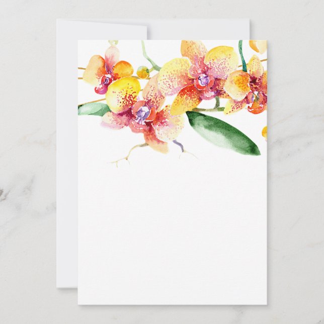 Rote und gelbe Orchideen Blanche Hochzeit Einladung (Vorderseite)