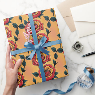Rote und gelbe Rosen Geschenkpapier