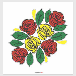 Rote und gelbe Rosen, Volkskunst-Narrowboat Aufkleber