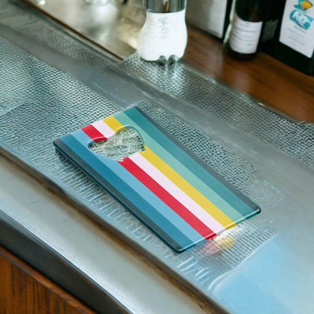 Rote und gelbe Streifen zwischen Blauen Farbtönen Geldbeutel Flaschenöffner (Bottle Openers )