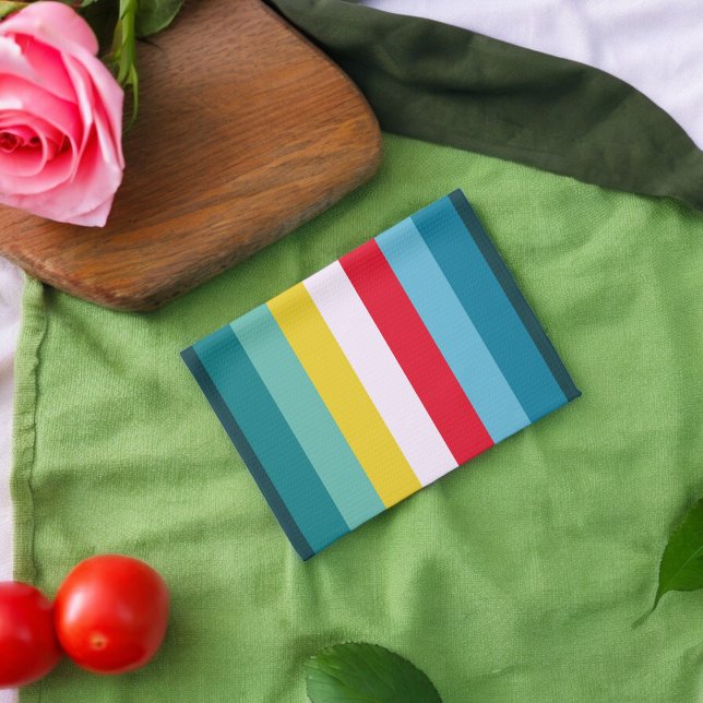 Rote und gelbe Streifen zwischen Blauen Farbtönen Geschirrtuch (Kitchen Towel)