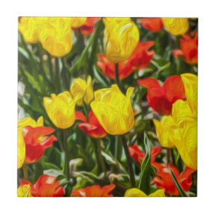 Rote und gelbe Tulissen Fliese