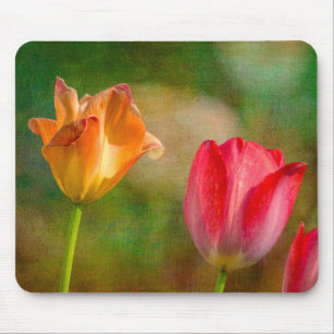 Rote und gelbe Tulpen auf texturiertem Hintergrund Mousepad
