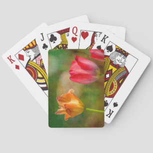 Rote und gelbe Tulpen auf texturiertem Hintergrund Spielkarten