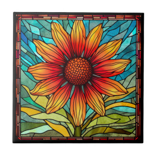 Rote und gelbe Wildblume aus festem Glas Fliese