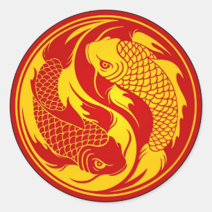 Rote und gelbe Yin Yang Koi Fische Runder Aufkleber