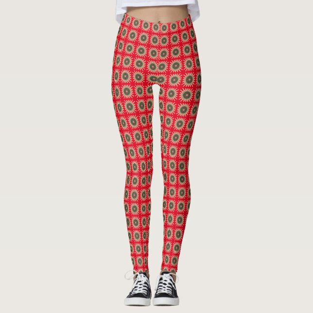 Rote und Gold Stars Leggings (Vorderseite)