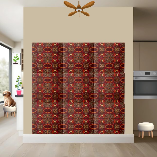 Rote und goldafrikanische Inspirierte Mustertafel Fliese (Von Creator hochgeladen)