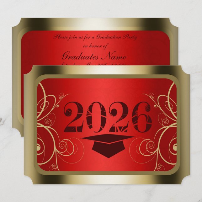Rote und goldene Abschlussfeier Einladung (Vorne/Hinten)