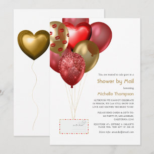Rote und goldene Ballon-Baby- oder Hochzeitsshower Einladung