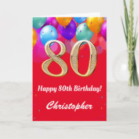 Rote und goldene Ballons des 80. Geburtstags
