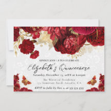 Rote und goldene Blume Quinceanera