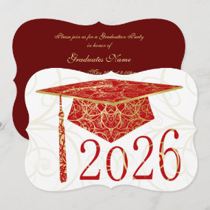 Rote und goldene Blumenkappe 2026 Abschlussfeier Einladung