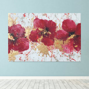 Rote und goldene Blüten abstrakte Wandkunst Leinwanddruck