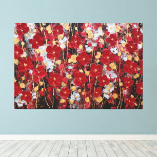 Rote und goldene Blüten abstrakte Wandkunst Leinwanddruck