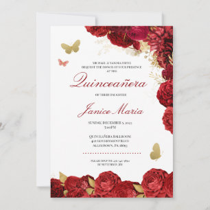 Rote und goldene Blütenschmetterlinge Elegantes Qu Einladung